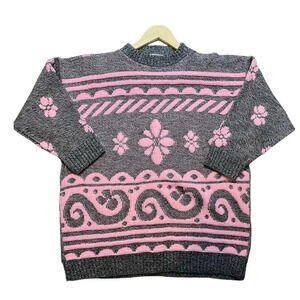 Vintage Custom Designs Floral Pastel Grandma Sweater Fairy Kei Knit Large